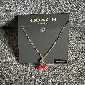 NWT! RARE! Coach Cherry Charm Pendant Women's Necklace Gold/Red CAA18